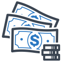 $ bills and a stack of coins